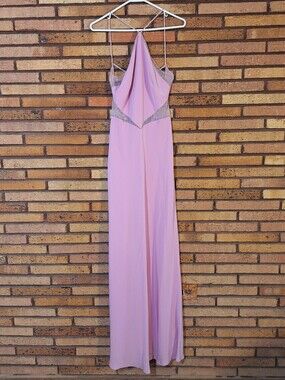 Gilar Evening Size 8 Light Pink Purple Beaded Cutout Full Length Formal Dress